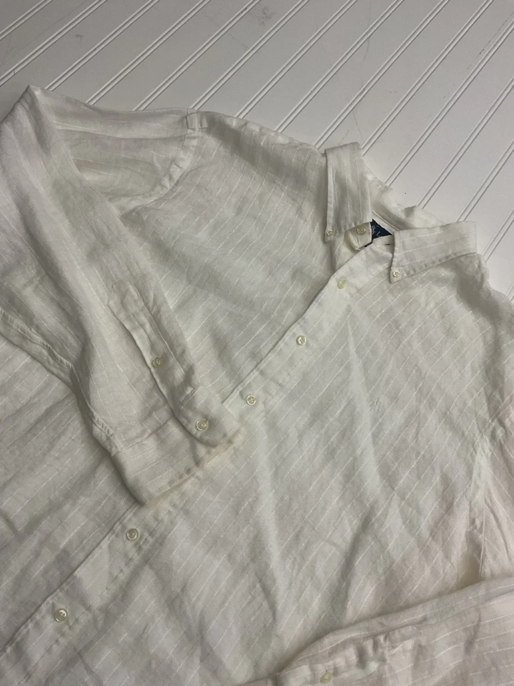 Polo Ralph Lauren Men XXL White Textured Stripe 100% Linen Button Down Shirt